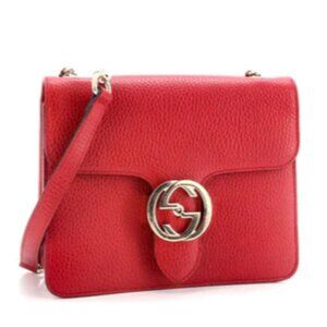 Gucci Red Leather Crossbody Shoulder Bag with Gold Hardware